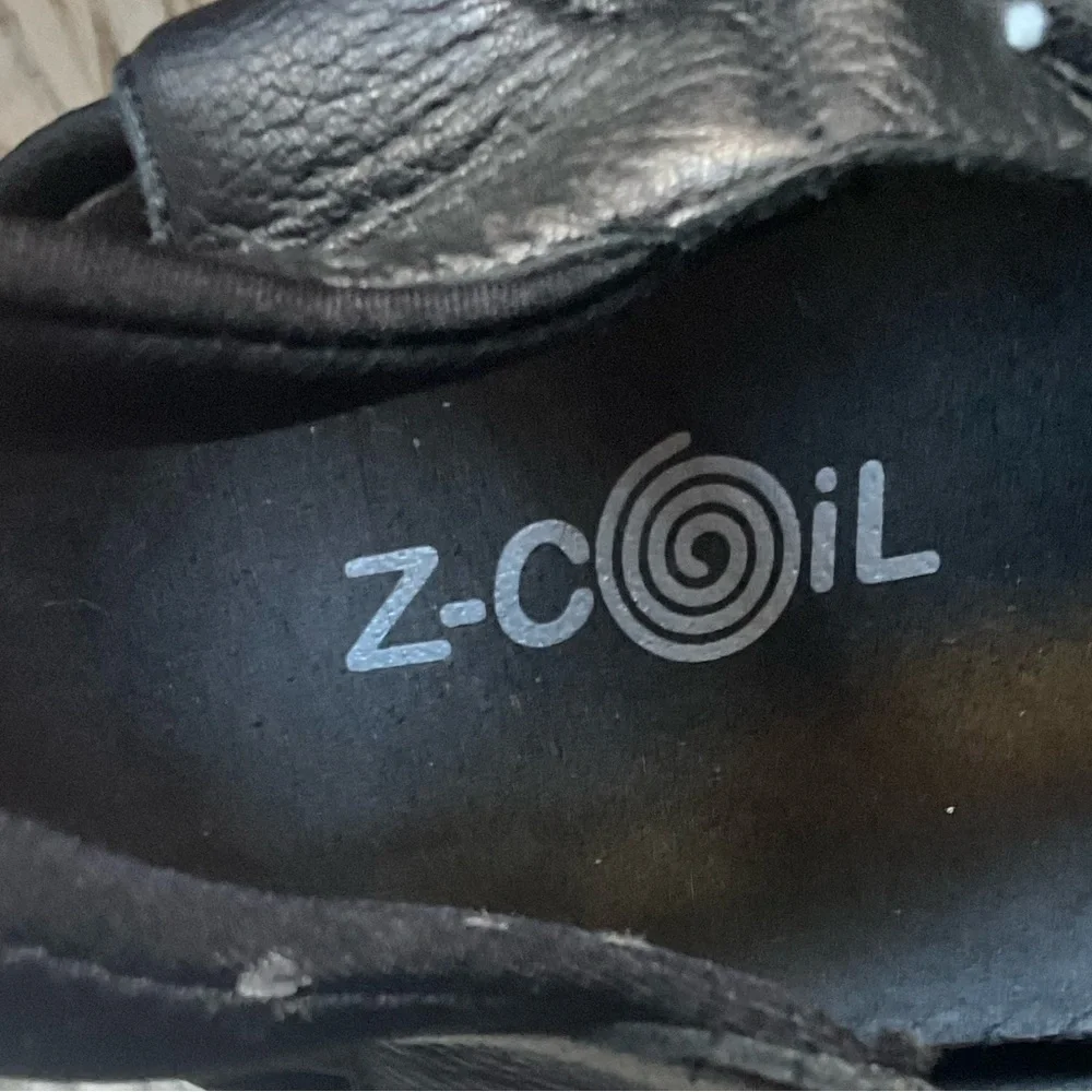Z-Coil Sidewinder Pain Relief Black Leather Open Toe Spring Heel Sandal Size 14